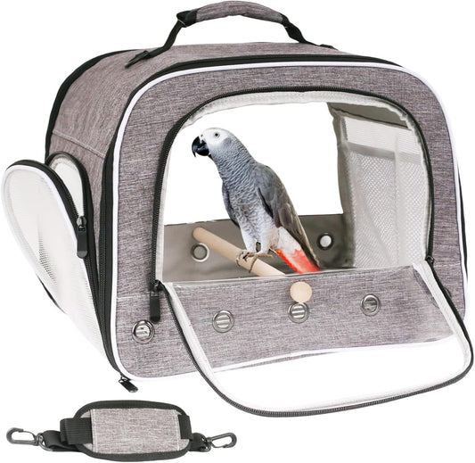 Bird Carry Carrier to Transport Large Size Parrot, Portable Bag with Metal Tray and Grid for Medium and Large Birds Like African Grey, Long Tail Cockatiel and Parrot