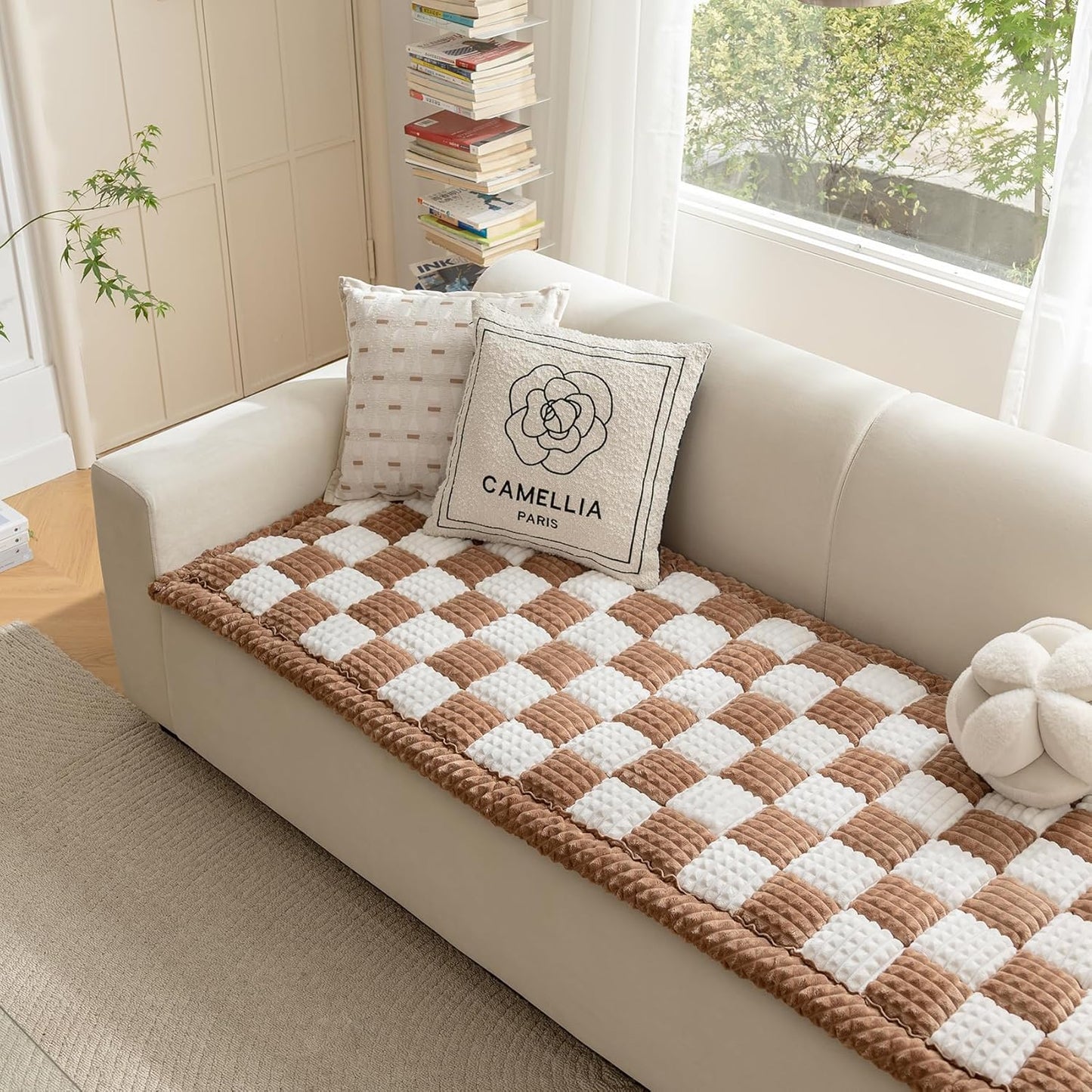 Couch Cover for Dogs Washable, Fuzzy Pet Cover for Sofa, Covers for 3 Cushion Couch Pet-Friendly, Non Slip Dog Bed Mat Dog Blanket (DarkCoffee, 27.6x70.9 inch)