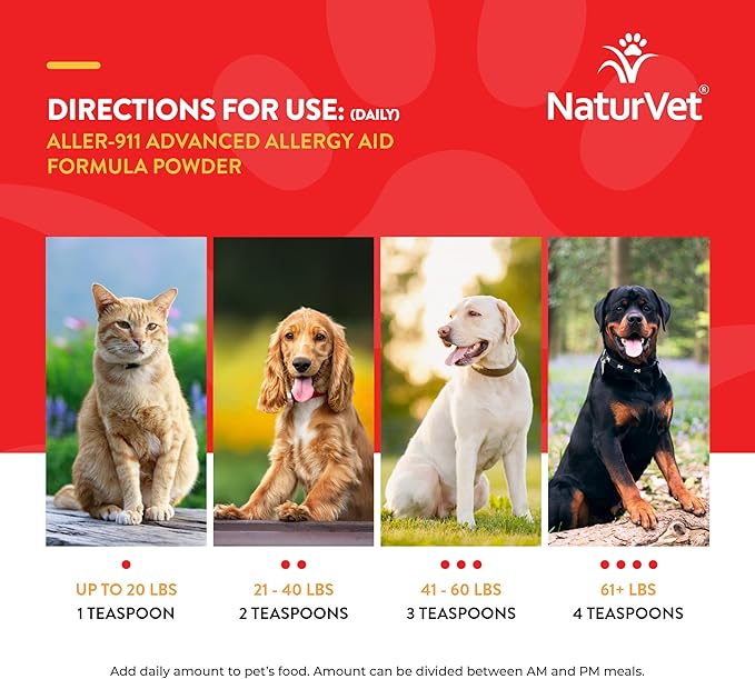 NaturVet Aller-911 Advanced Allergy Aid Formula Powder for Dogs and Cats 9 oz Powder & All-in-One Dog Supplement for Joint Support, Digestion, Skin, Coat Care – Dog Multivitamins – 13-Ounce Powder