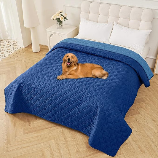 Smiry Waterproof Dog Blanket, 82x102 Inch Soft Pet Bed Cover Reversible, Washable Sofa Couch Furniture Protector for Small Medium Large Dog Puppy Cat, Navy/Blue