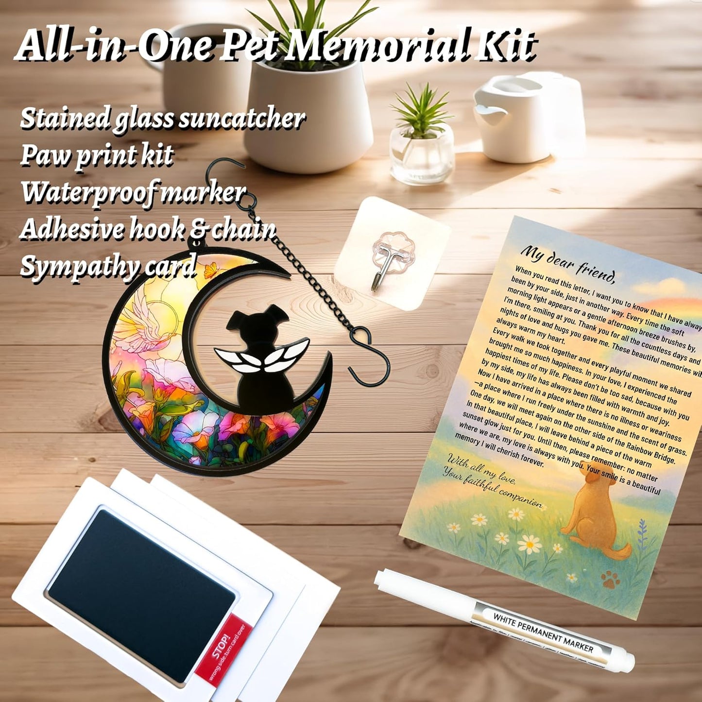 Dog Memorial Gift for Loss of Dog – DIY Angel Memorial Suncatcher & Paw Print Kit for Dogs with Sympathy Card | Pet Memorial Keepsake(Angel Garden)