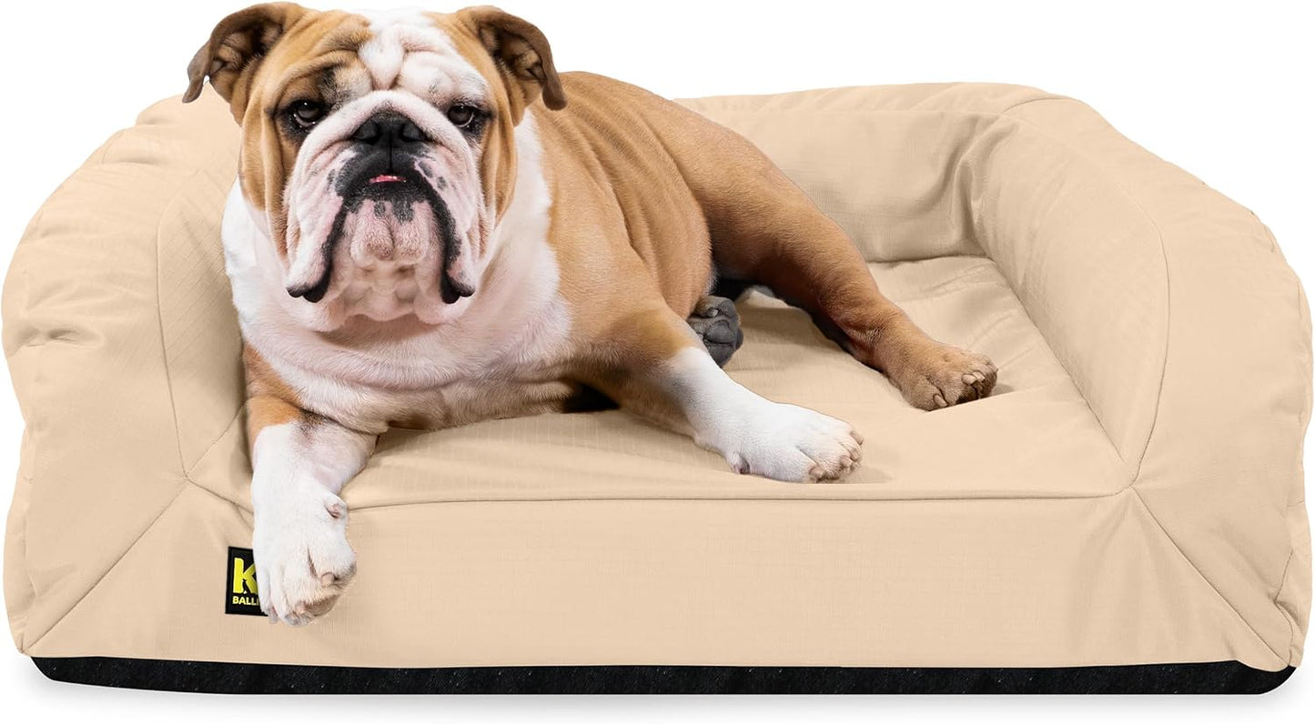 K9 Ballistics Tough Orthopedic Medium Bolster Dog Bed - Washable, Durable and Water Resistant Dog Bed - Made for (M) Medium Dogs, 33"x27", Sandstone