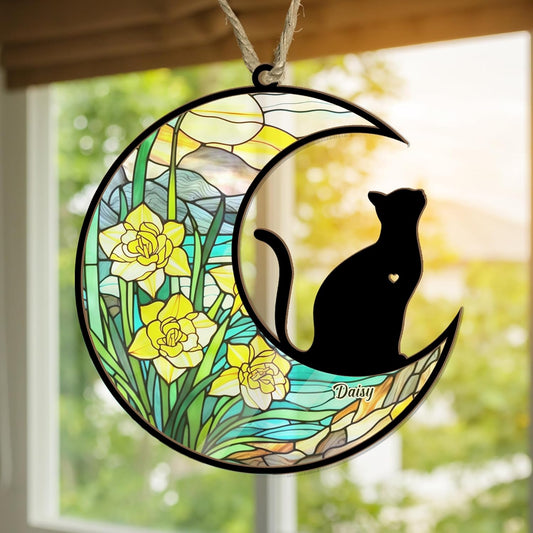 Personalized Cat Memorial Suncatcher Ornament - Custom Name Decor, Christmas Ornament, Pet Remembrance Keepsake, in Loving Memory Gift for Cat Lover, Loss of Pet Sympathy
