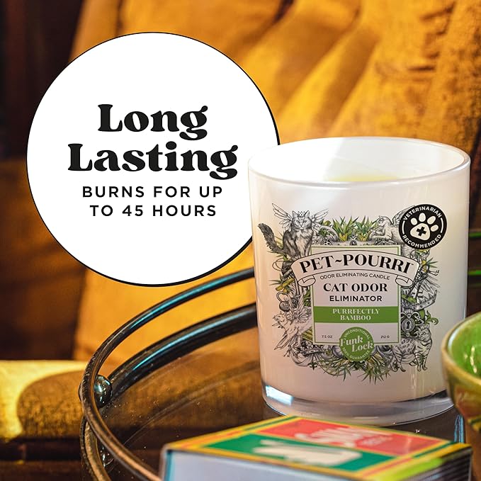Pet-Pourri Purrfectly Bamboo Cat Deodorizer Candle – Cat Safe Plant Based Ingredients & Wax – Vet Approved – Aromatherapy & Air Freshener for Kitty Odor – Scented with Bamboo, Jasmine & Pear