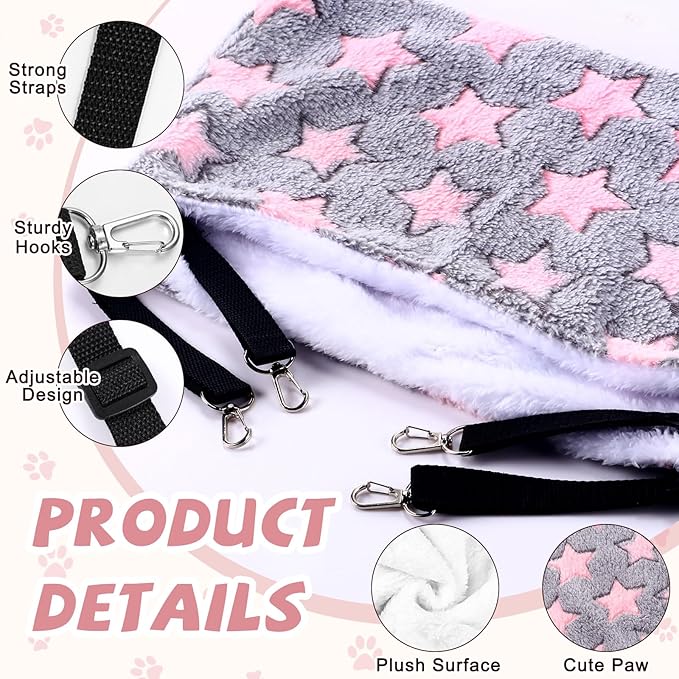 Geelin 4 Pcs Cat Hammock for Cage Hanging Soft Pet Hammock Bed with Adjustable Straps and Metal Hooks Double Sided Bed for Large & Small Cats Ferret Rat Sugar Glider Puppy(Large Star,16 x 20 Inch)