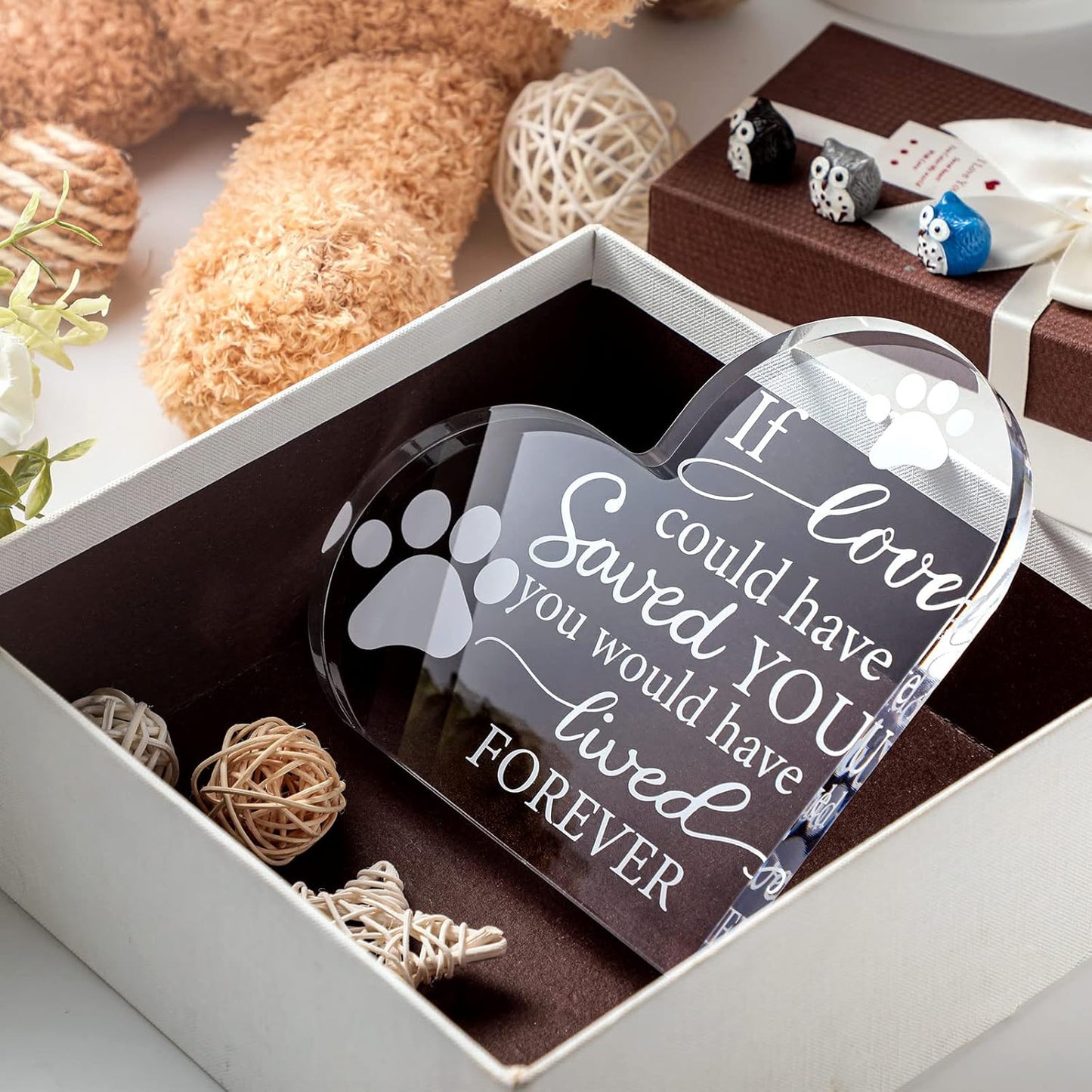 Chunful Pet Memorial Gift Pet Keepsake Sympathy for Loss Remembrance Cat Memorial Bereavement Crystal Acrylic Heart Decor Crystal Acrylic Heart Condolence Gifts for Loss of Loved One(If Love Could)