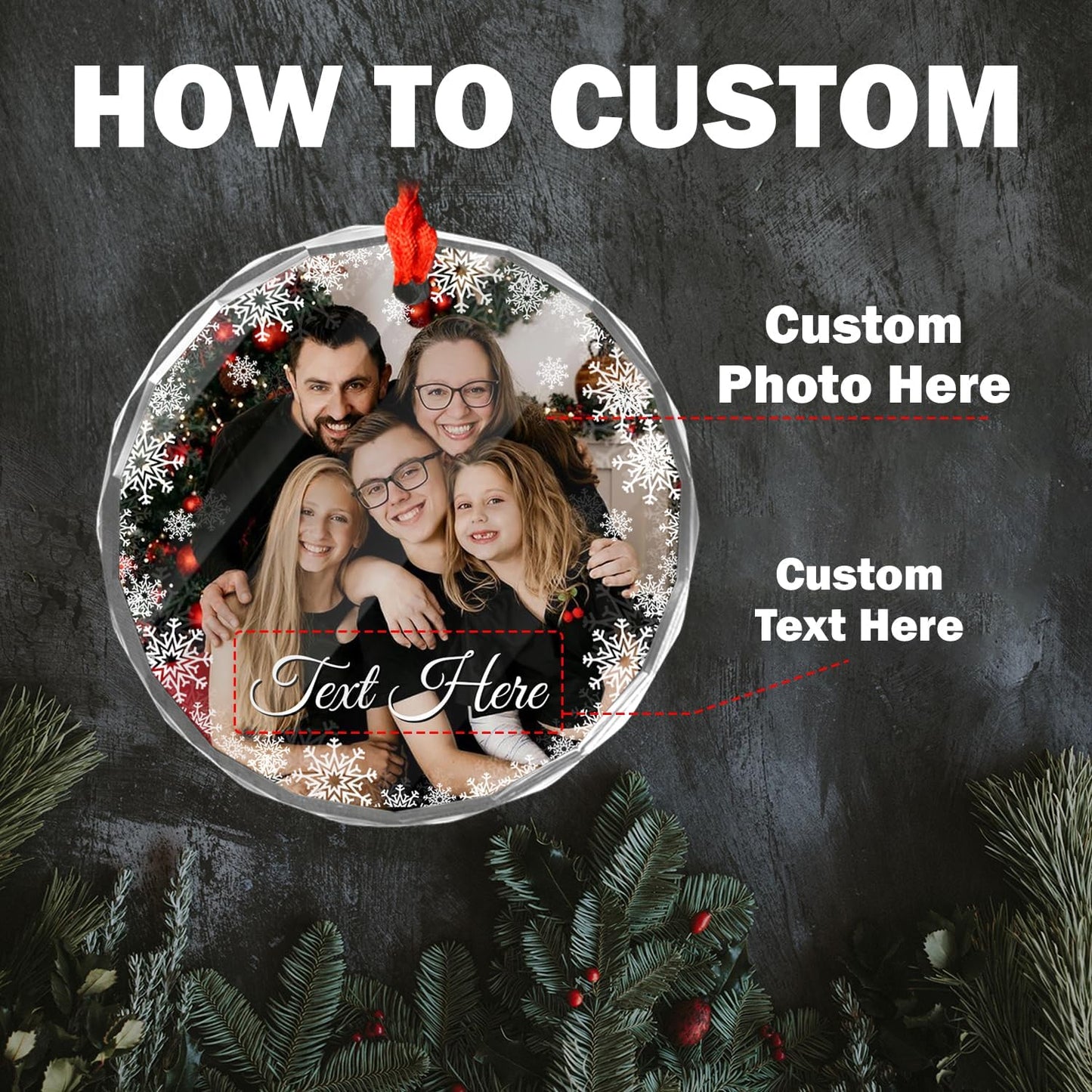 Personalized Photo Crystal Ornaments, Custom Glass Pendants with Picture, for Christmas/New Year, Fireplace Room Ornaments for Family, Personalized Decorative Hanging Ornaments