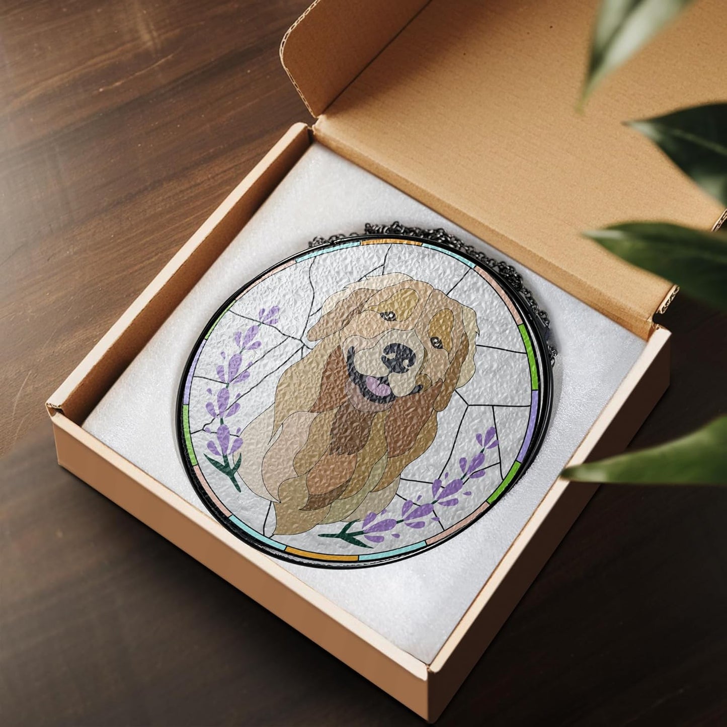 Lovely POD Custom Pet Portrait Stained Glass Suncatcher, Personalized Dog Photo Memorial Ornament Window Hanging, Remembrance Sympathy Gift for Loss of Fur, Bereavement Keepsake, Home Decor
