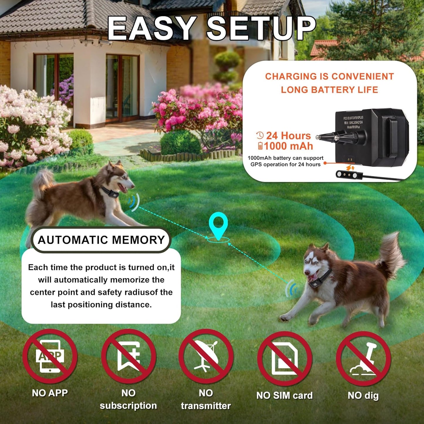 GPS Wireless Dog Fence System,33-999 Yards Electric Fence for Dog Boundary Collar for Dogs Rechargeable GPS Collar Electric Perimeter Smart Wireless Pet Containment with 2 Replacement Straps