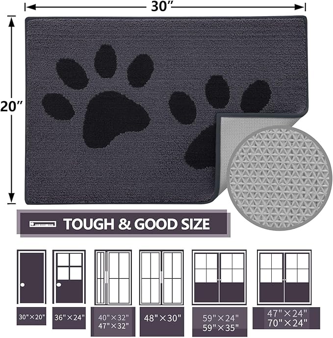 Buganda Dog Door Mat for Muddy Paws, Absorbent Dirt Trapper Washable Indoor Doormats, Non Slip Low-Profile Mud Mat for Dogs, Front Entrance Doormat for Inside Floor (40x32 Inches, Black)