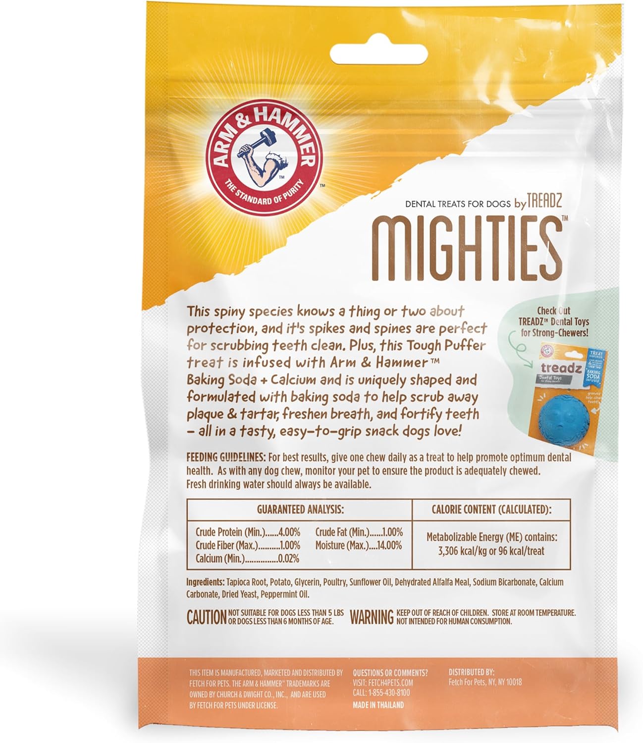 Arm & Hammer for Pets Mighties by TREADZ Dental Treats for Dogs with Baking Soda & Calcium, Help Fight Bad Breath, Plaque & Tartar, Mint, Tough Puffer Shaped, 7 Pcs (Packaging May Vary)