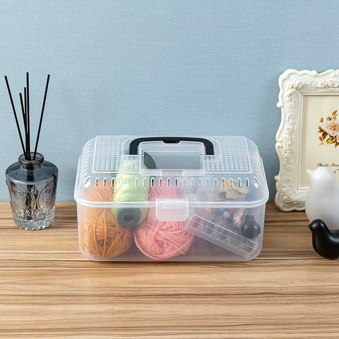 MyGift 9.5 x 6 Inch Clear Portable Insect Reptile Terrarium Tank with Black Carrying Handle, Transparent Travel Carrier for Insects Arachnids Amphibians Small Reptiles