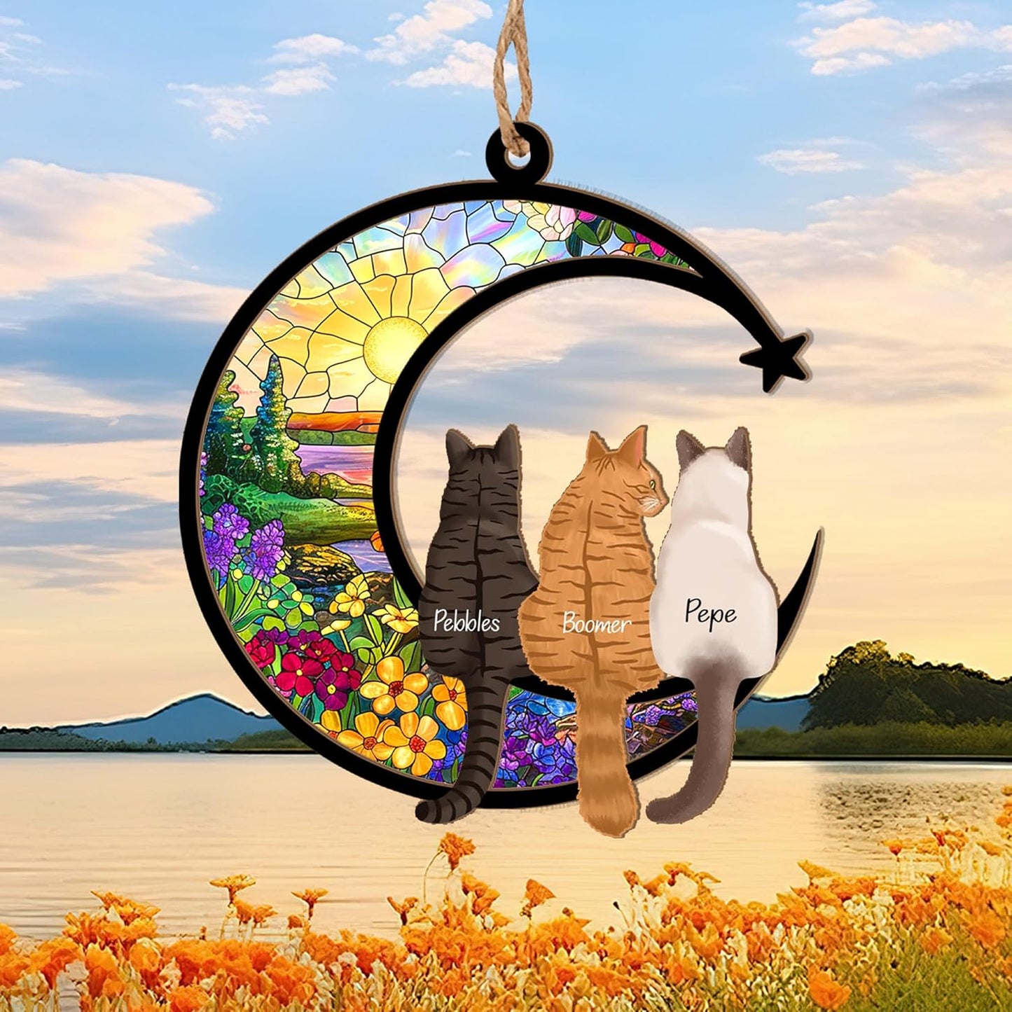 Personalized Cat Memorial Suncatcher – Custom Suncatcher with Name and Breed for Up to 3 Pets, Sympathy Gift for Pet Loss, Memorial Gift for Cat Lovers