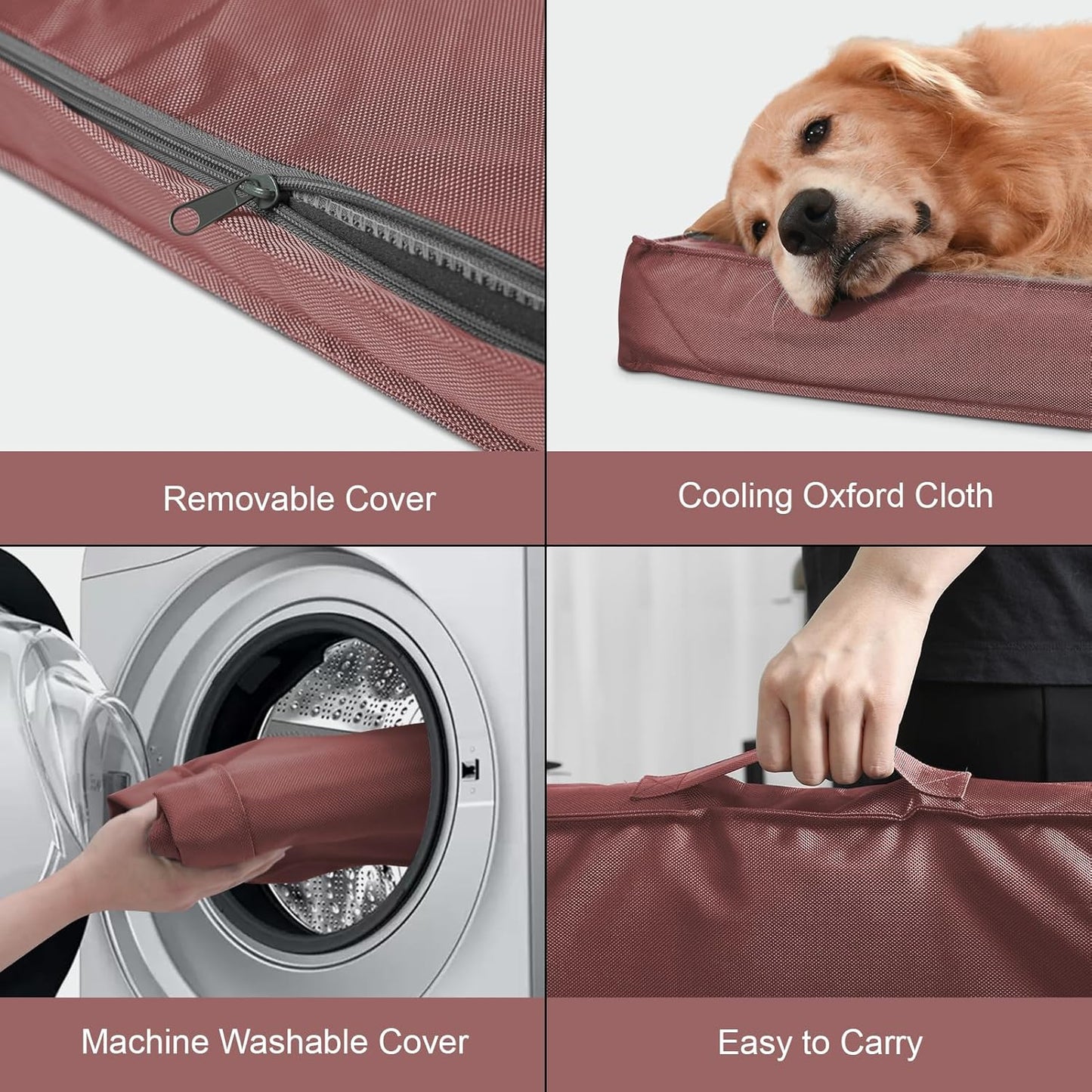 Outdoor Dog Bed for Medium Dogs, Waterproof Dog Bed for Medium Dogs Cats, Orthopedic Egg Crate Foam Pet Bed with Washable and Removable Oxford Cover, Pink