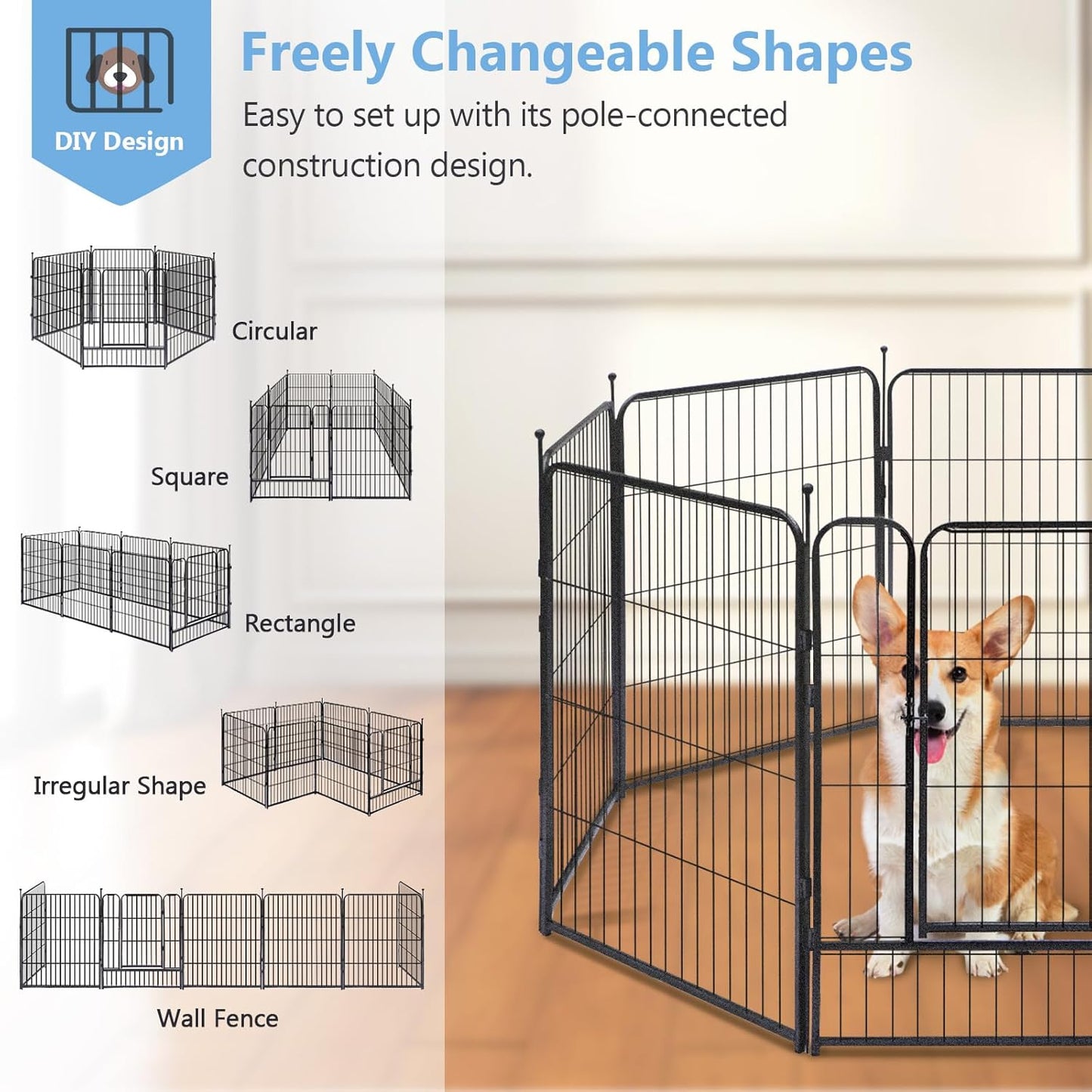 KOOPRO Dog Playpen Indoor, Dog Fence Outdoor for Yard 32" Height Heavy Duty Metal Puppy Play Pen Rustproof with Doors for Small/Medium/Large Dogs Portable Exercise Pet Fence for RV Camping, 24 Panels