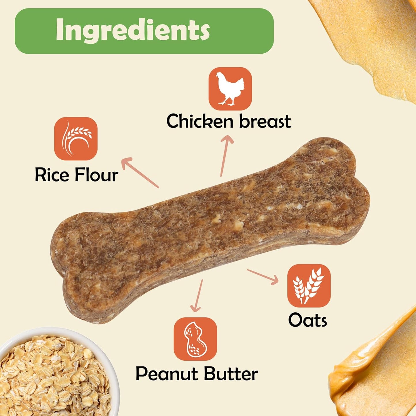 MON2SUN Dog Treats 2 Inch Chicken & Oat Treats with Peanut Butter, Crunchy Biscuits for Small Dogs, Training Rewards, 10.6 oz (35 Count)