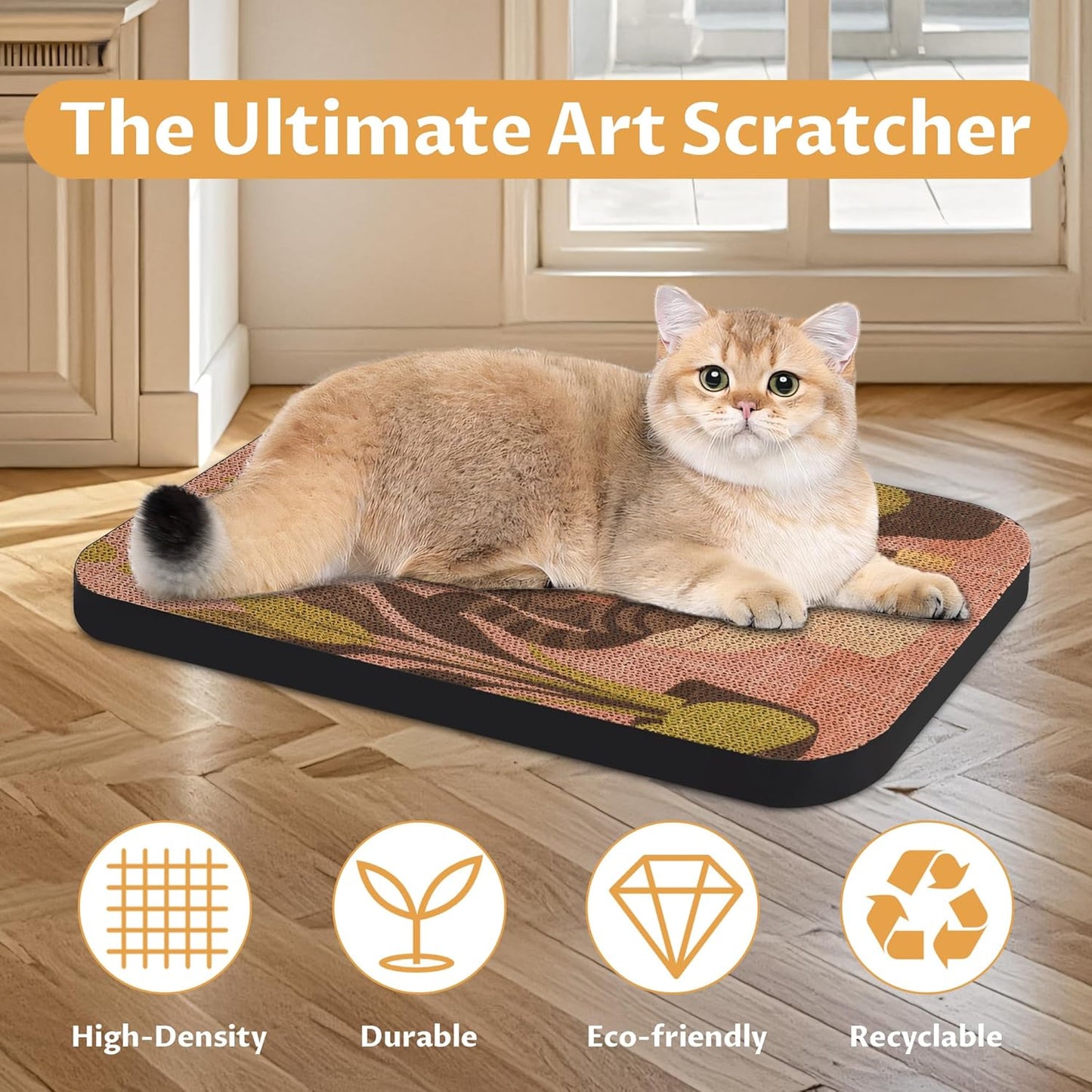 Art Cat Scratcher, Wall-Mountable Cat Scratching Board, Cat Wall Scratcher 16.7x11x1 Inch Cat Scratch Pad and Cat Scratchers for Indoor Cats Toy Furniture Protector（Pink）