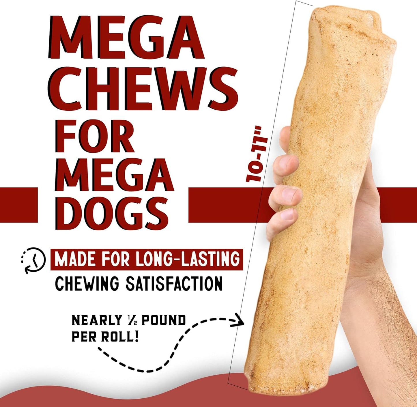 Canine Chews 10-11" Chicken Broth MEGA Retriever Rolls (10 Pack) Natural Rawhide for Big Dogs - Long-Lasting Dog Chew Treats for Aggressive Chewers - Odor-Free - Extra-Large