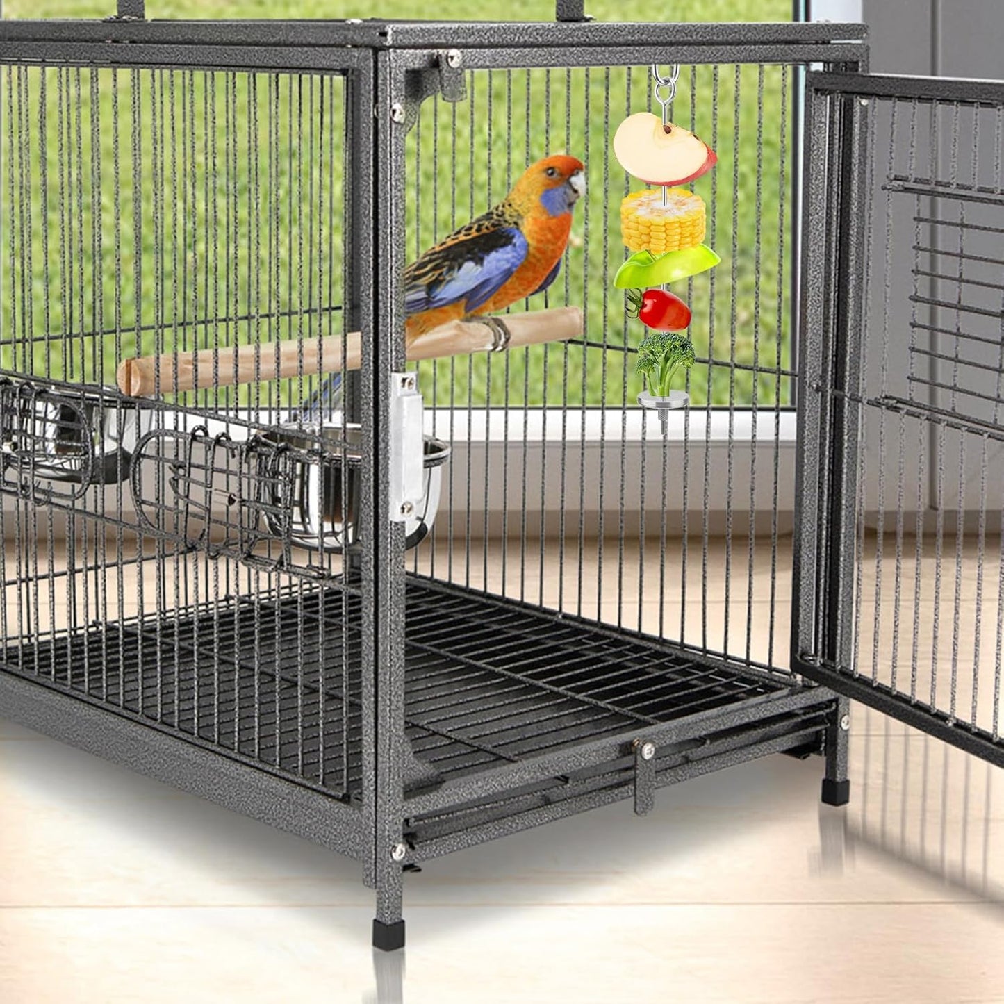 Hypeety Bird Fruit Vegetable Holder Stainless Steel Vegetable Skewer Hanging Food Feed Tool for Parrot Budgies Parakeet Cockatiels Conure Lovebirds Finch Canary Pigeon Hamster Rat Gerbil(7.9inch,20cm)