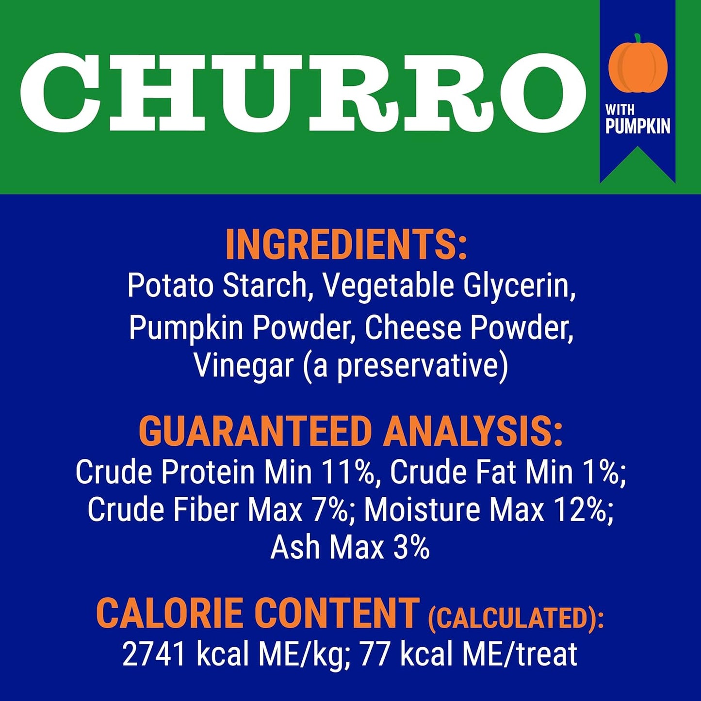 Churro Pumpkin and Cheese Treats | Cheese Churro | Lactose Free - Gluten Free - Grain Free | USA Made | for All Breeds | 11-13 Churros | Pumpkin