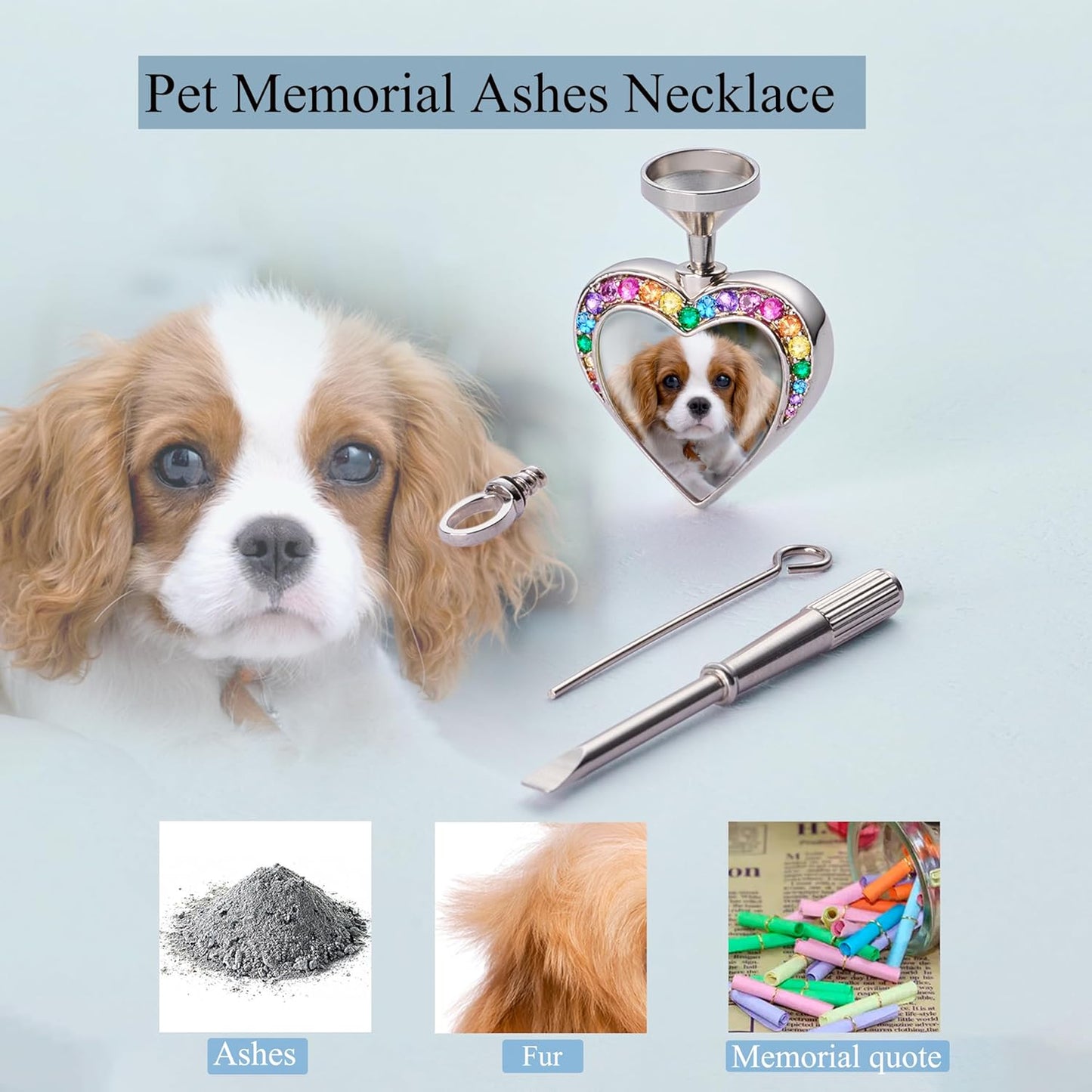 Fanery Sue Personalized Pet Ashes Necklace for Dog Cat Custom Photo&Text Pet Loss Sympathy Gift Cremation Jewelry
