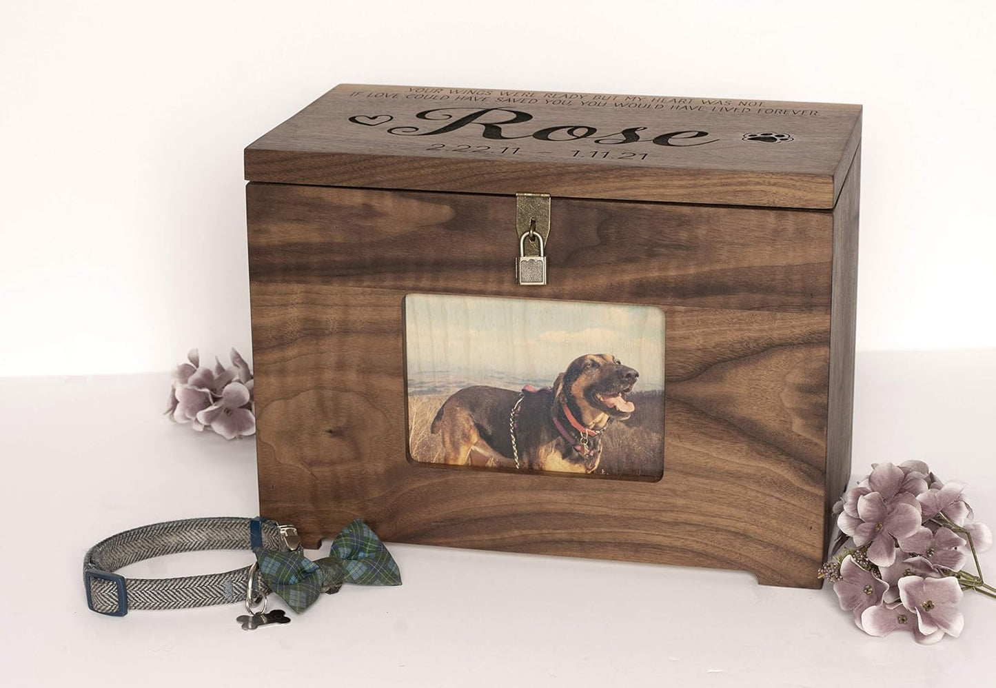 Large Pet Memory Urn Box with Personalized Name, Quote, or Poem - Memorial Wood Keepsake