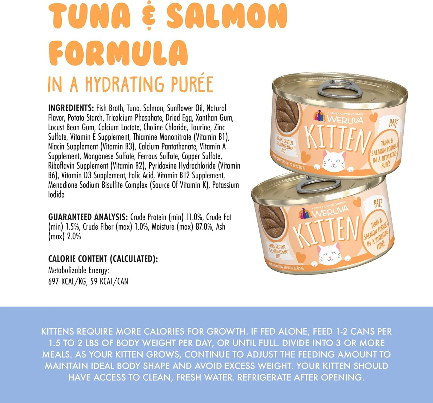 Weruva Kitten, Tuna & Salmon Formula in a Hydrating Purée 3oz Can (Pack of 12)