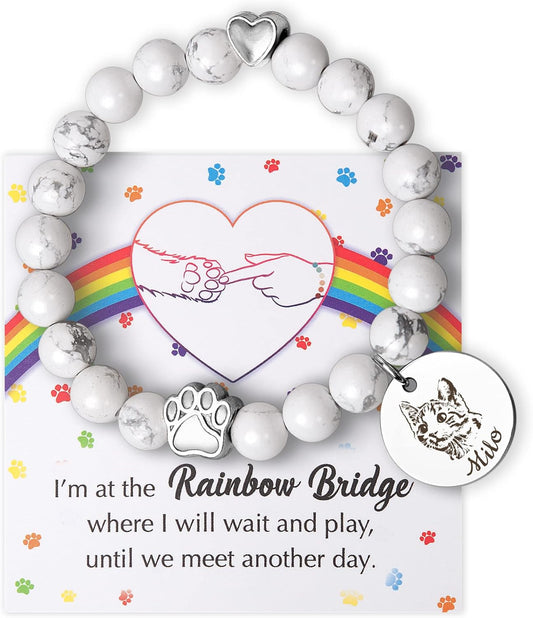 Anavia Pet Portrait Rainbow Bridge Pet Memorial Bracelet for Beloved Dog Cat, Pawprint on My Heart Personalized Handmade Bracelet Keepsake