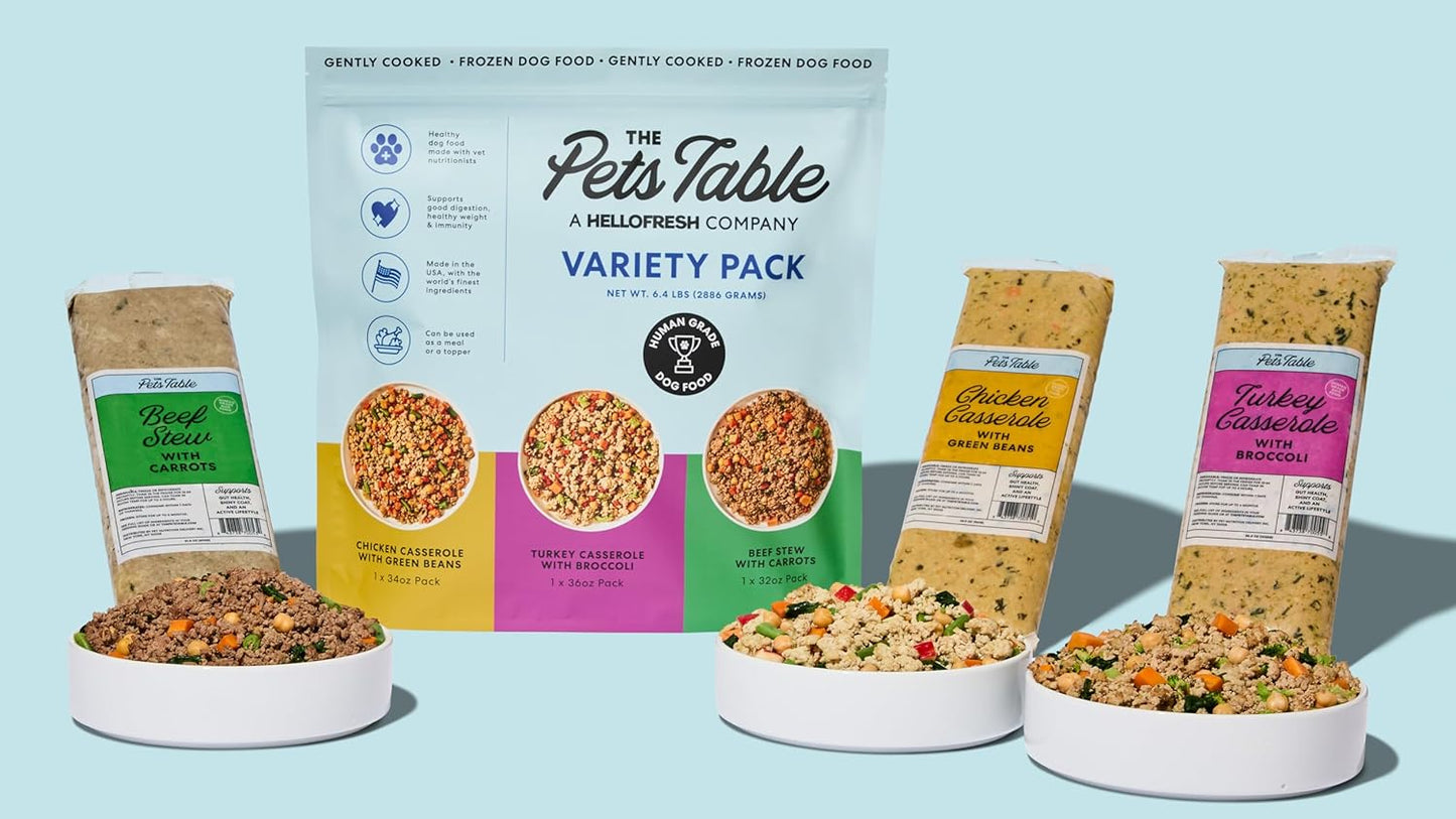 The Pets Table Human-Grade Variety Pack Fresh Dog Food, Dog Food Topper or Complete Meal, 9 Count of 32 to 36-oz Pouches, 19lbs