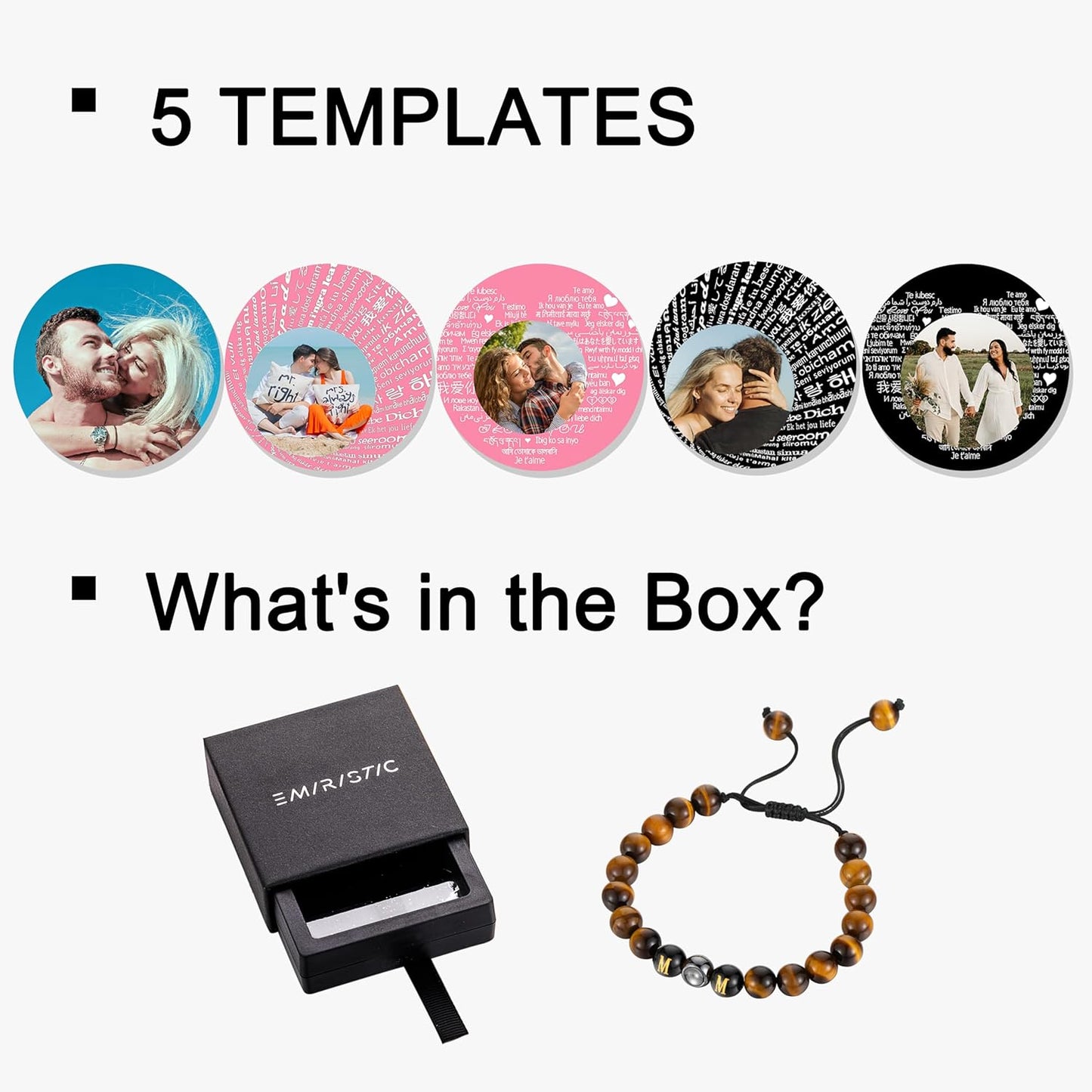 EMIRISTIC Custom Photo Bracelet - Personalized Picture Natural Stone Cuban Chain Bracelet - Any Special Day Gifts