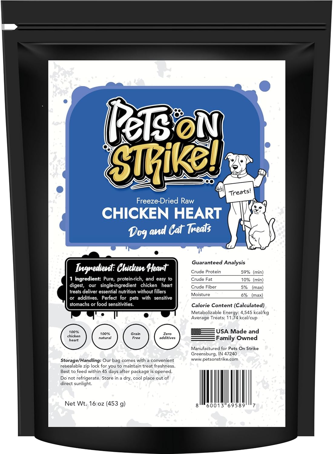 Freeze Dried Chicken Hearts for Dogs & Cats – Single Ingredient Dog Treats – USA Sourced & Made – High Protein, All Natural, Grain Free – Raw Freeze-Dried Training Treats (16oz)