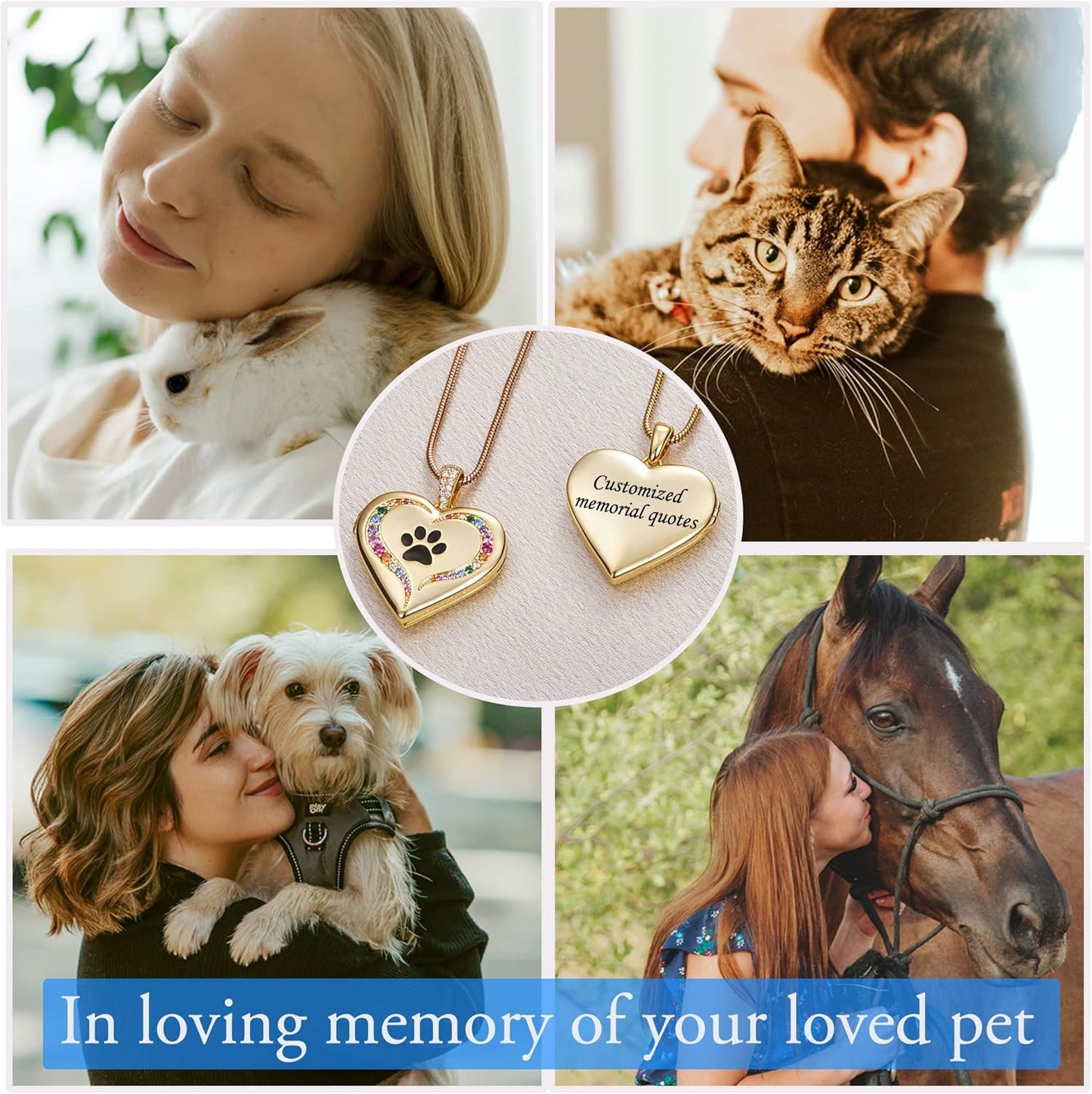 Fanery Sue Personalized Customized Pet Locket Necklace, Heart Lockets Picture Necklaces Dog Memorial Gifts Cat Sympathy for Women Men