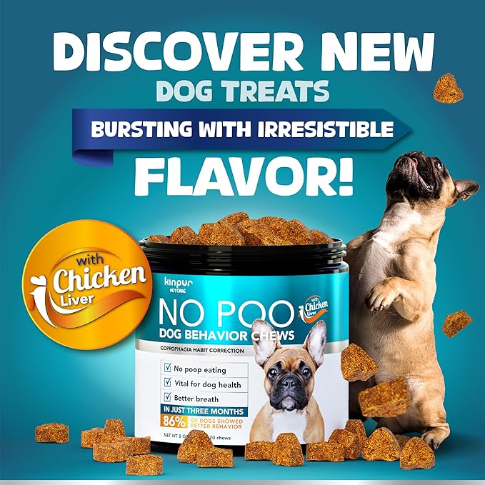 Kinpur Pet Care No Poo Behavior Chews - Help Beat The Habit with Natural Pumpkin, Broccoli, Chamomile, Chicken Liver & More - Forbids Poop Eating - Coprophagia Stool Eating Deterrent Beef Treats