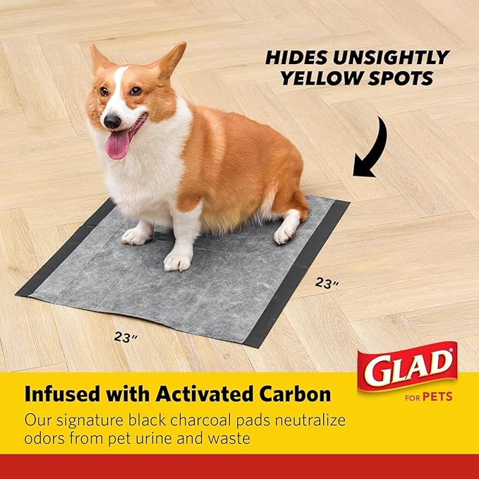Glad for Pets Activated Carbon Puppy Training Pads with Chew Deterrent, 23”x23” | Ultra Absorbent, Odor Control, Heavy Duty Puppy Potty Training Pads| New & Improved Quality Puppy Pee Pads - 6 Pack