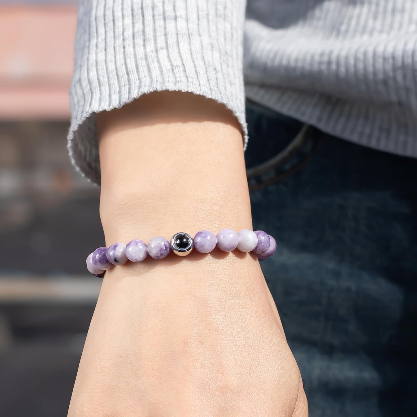 EMIRISTIC Custom Photo Bracelet - Personalized Picture Natural Stone Cuban Chain Bracelet - Any Special Day Gifts