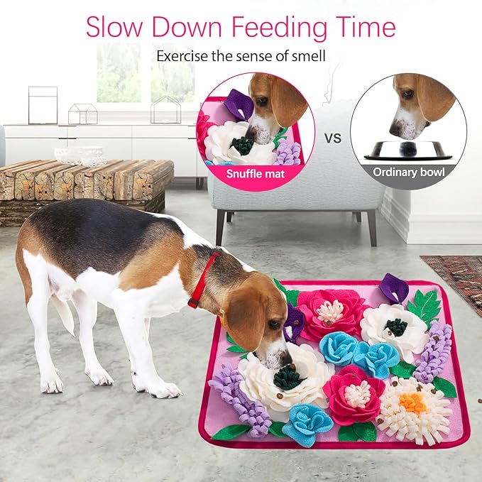 Snuffle Mat for Dogs Pet Treats Feeding Mat for Small/Medium Breed Dogs Non-Slip/Portable/Durable Interactive Dog Puzzle Toys Encourages Natural Foraging Skills (Rose Pink)