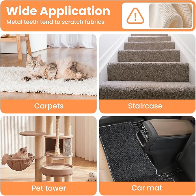 3 in 1 Carpet Rake for Pet Hair Removal, Tool Set of 3, 55” Long Handle Carpet Pet Hair Removal Carpet Scraper Dog Cat Hair Remover for Sofa, Couch, Car, Rug (Orange)