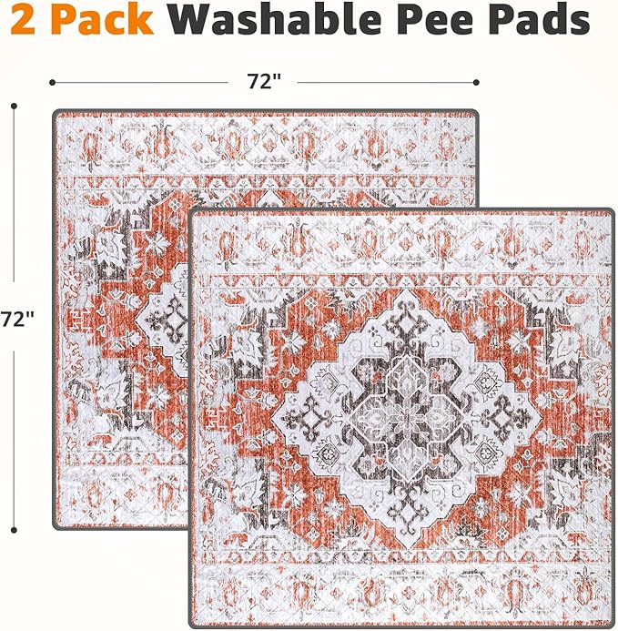 LOOBANI Reusable Pee Pads for Dogs, 2 Pack Super Absorbent Washable Puppy Pads, Waterproof Non-Slip Whelping for Floor Playpen Crate Couch - 36x41 (Red-Orange)