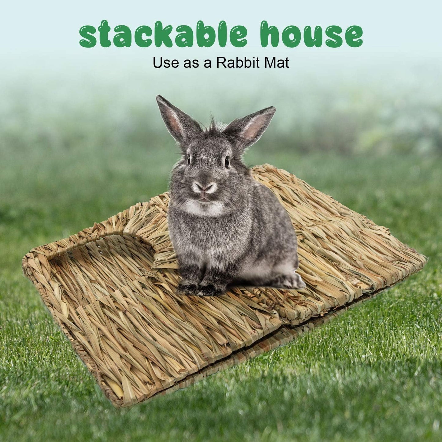 BWOGUE Extra Large Grass House for Rabbits,Hand Crafted Natural Grass Hideaway Foldable Bed Hut with Openings Playhouse for Bunny Guinea Pig Chinchilla Ferret for Play and Sleep