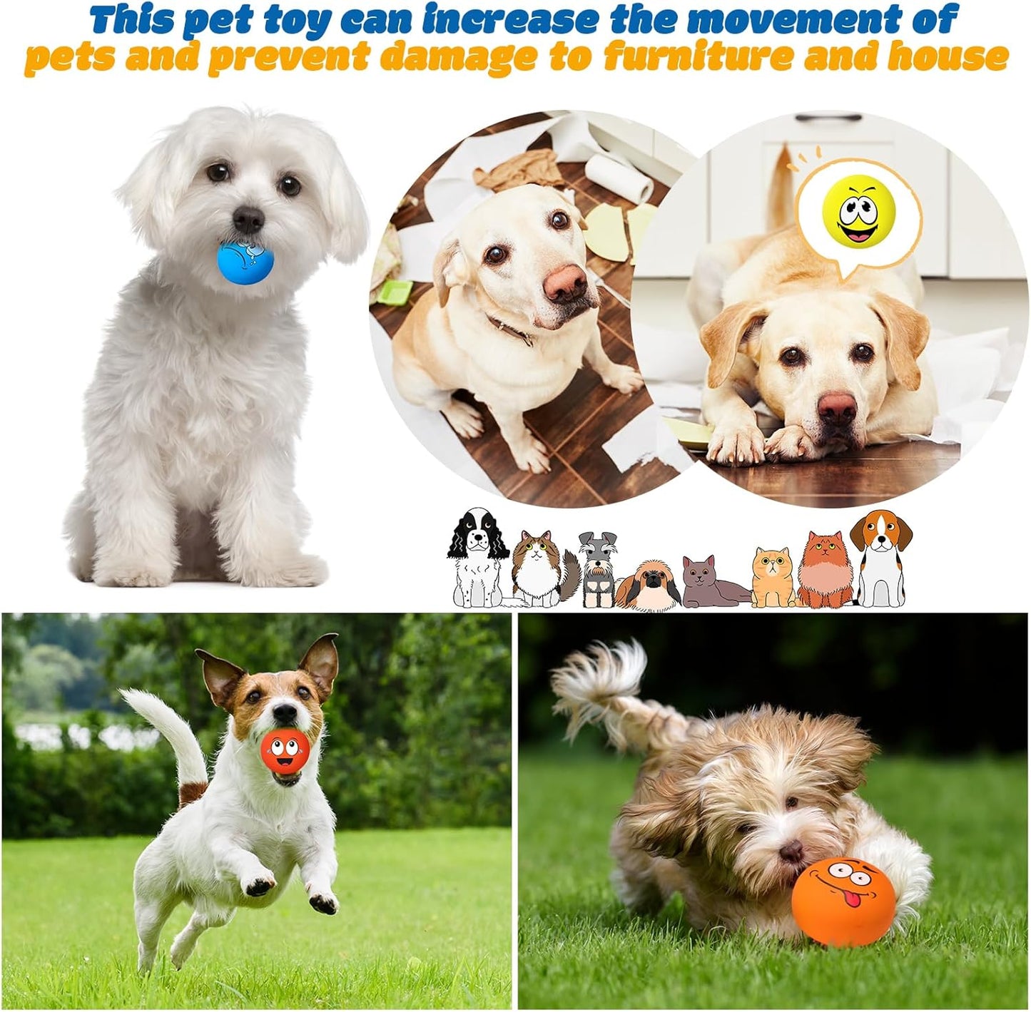 Hungdao 12 Pcs Squeaky Dog Toys Latex Rubber Squeaky Ball Smile Face Emoticon Dog Toys Chewing Interactive Ball Bulk Puppy Lovers Gift for Small Medium Pets Doggie Training (Cute Style)