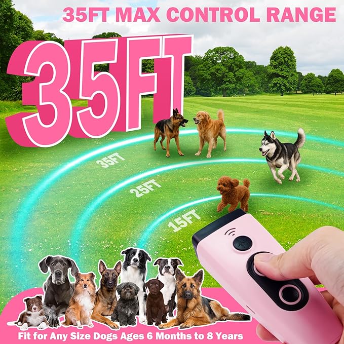 Anti Barking Device for Dogs, 3X Ultrasonic Dog Bark Deterrent Devices to Stop Own or Neighbor's Dog Barking, 5 Modes 35FT Range, Safe for Dogs Training, Bark Control Indoor Outdoor, Pink