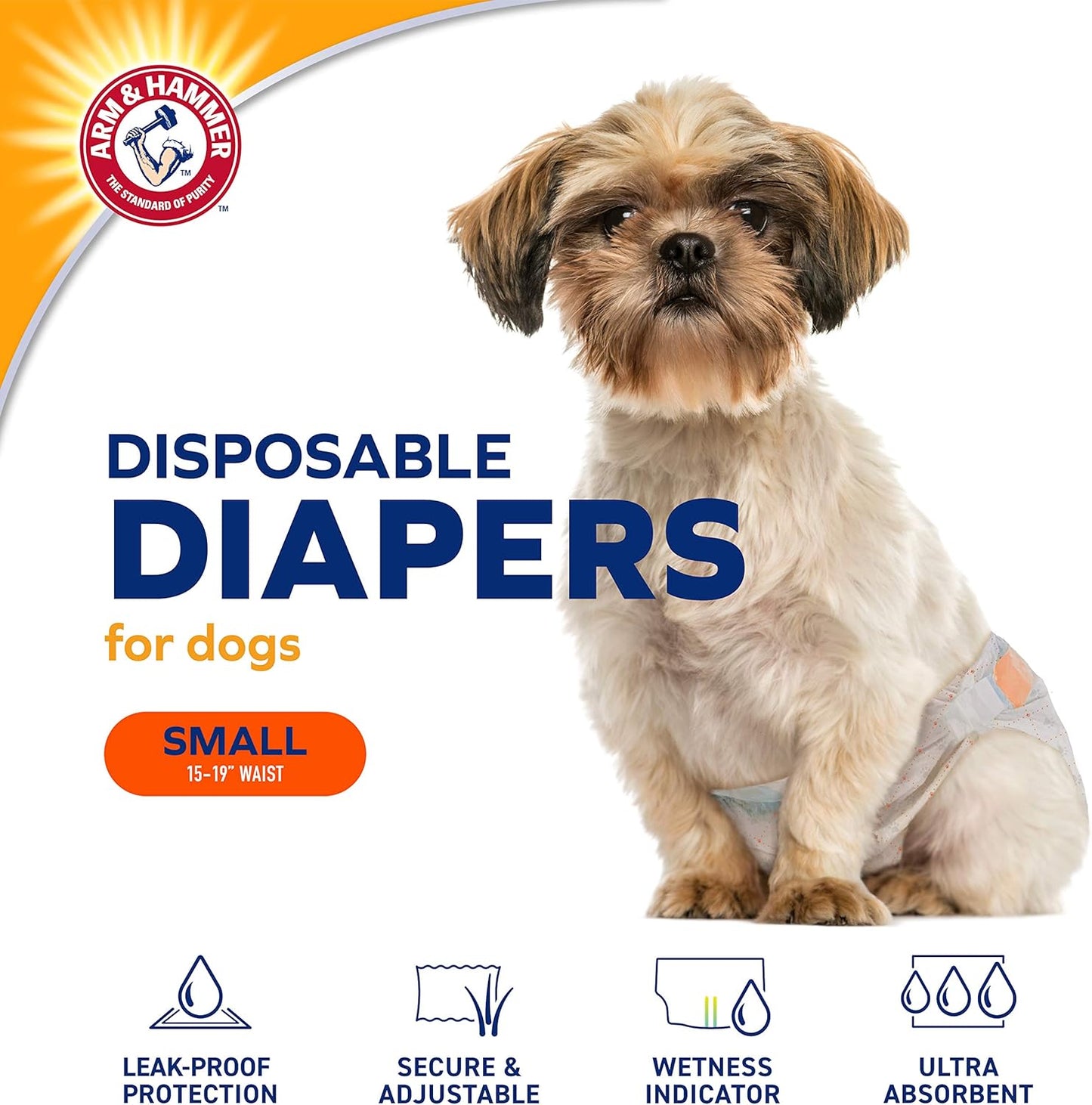 Arm & Hammer for Pets for Pets Female Dog Diapers, Size Small, Ultra-Absorbent, Adjustable Girl Dog Diapers with Leak-Proof Protection and Wetness Indicator (Pack of 6, 72 Count Total)