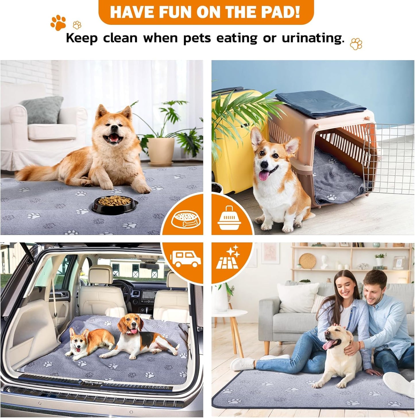 LOOBANI Washable Pee Pads for Dogs, Reusable Pee Pads for Dog Mat Puppy Pads Training Pads Non Slip Whelping Pad for Dog Playpen, Crate, Car, Grey 2 Pack 36 x 36 in