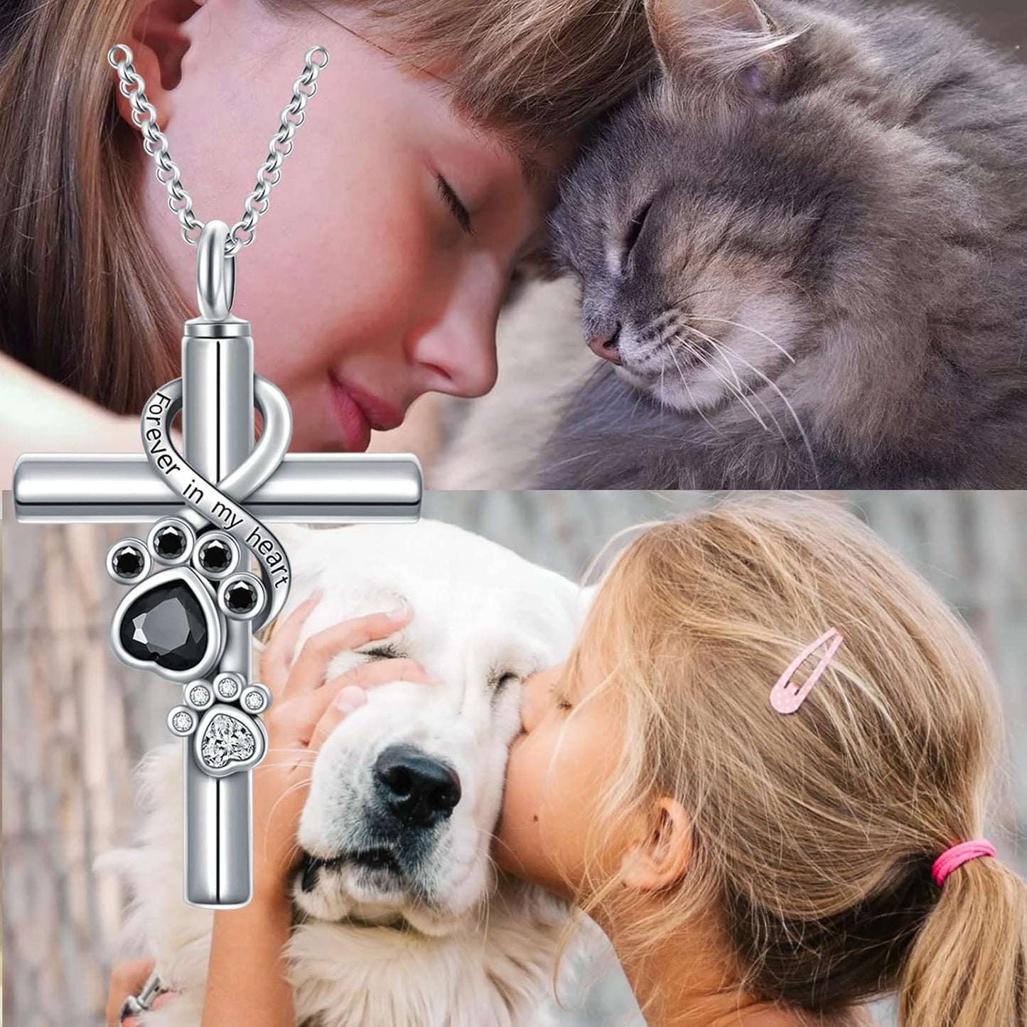 Sterling Silver Pet Urn Necklace for Ashes - Memorial Keepsake for Dog, Cat Pet