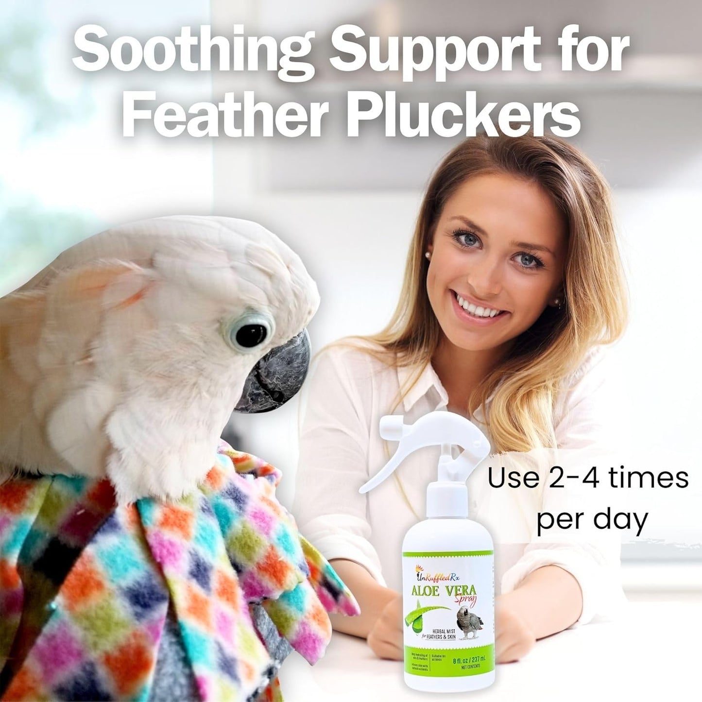 UnRuffledRx™ Aloe Vera Bird Spray for Birds (Pack of 2)- Daily Relief for Itchy, Dry Skin - 8oz in Each Pack Bird Bath Mist - Safe if Ingested, Natural, Odor-Free, Made in USA