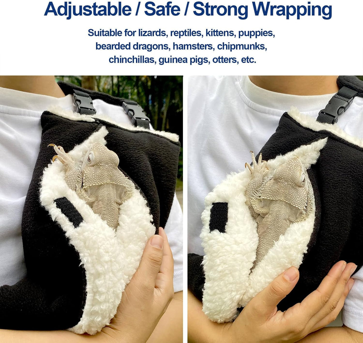 Adjustable Fluffy Bearded Dragon Sling Carrier Bag, Reptile Carrier with Leash Harness Lizard Cage Accessories for Small Animal, Kitty, Ferrets, Squirrel, Hamsters,Parrot (Caramel)