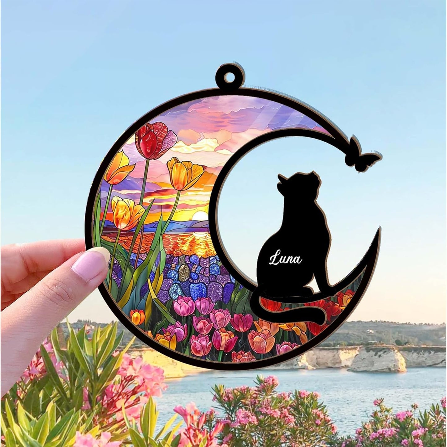 Personalized Cat Memorial Suncatcher – Custom Loss of Cat Sympathy Gift, Gift for Cat Lovers, Pet Remembrance Keepsake