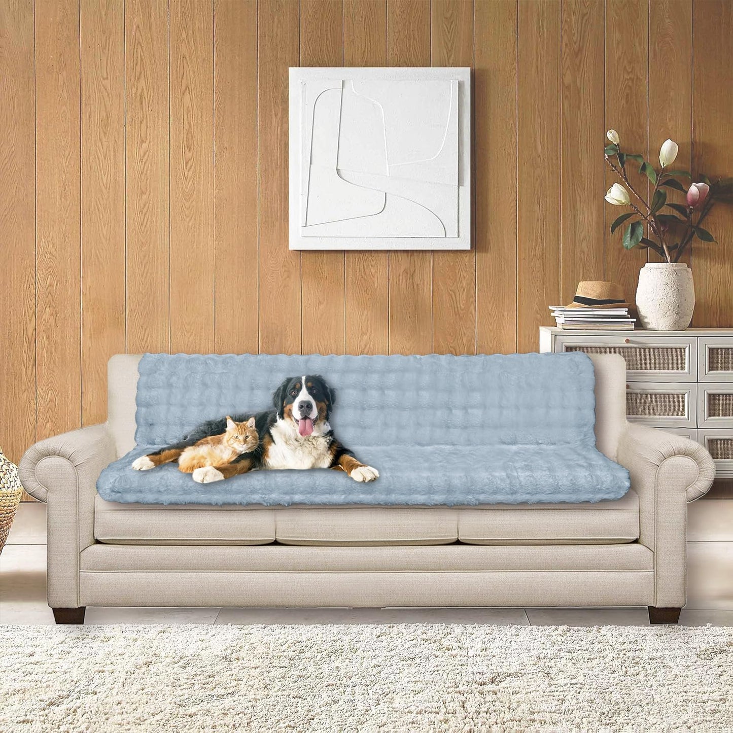 Dogs/Cats Bed Mats, Dog Pad Washable Removable Couch Cover with Anti-Slip Back, Plush Long Fur Mat, Perfect for Small, Medium and Large Dogs.(Light Gray-Bubble, 52"x82")