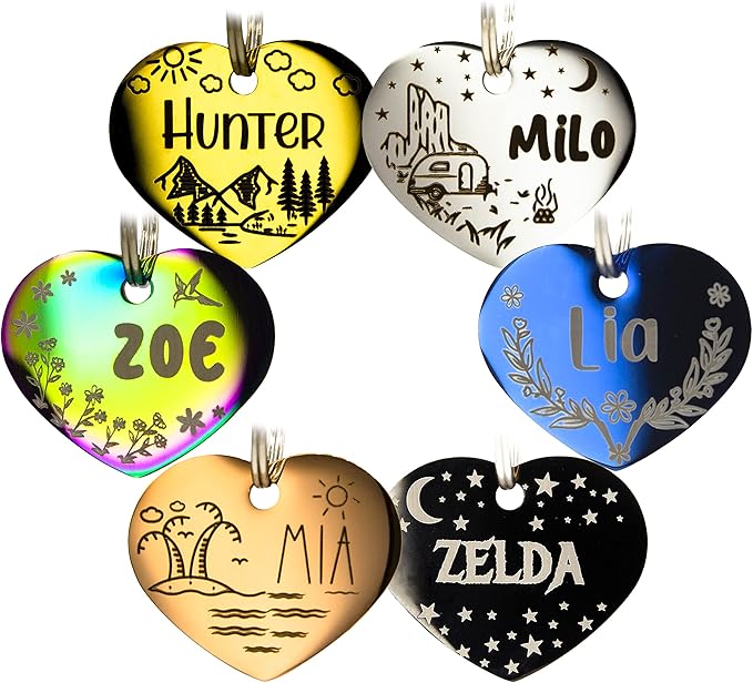 Personalized Dog Tag with 5 Lines of Custom Deep Engraved Durable Stainless Steel Pet ID Name Tag Designer Small Size Heart