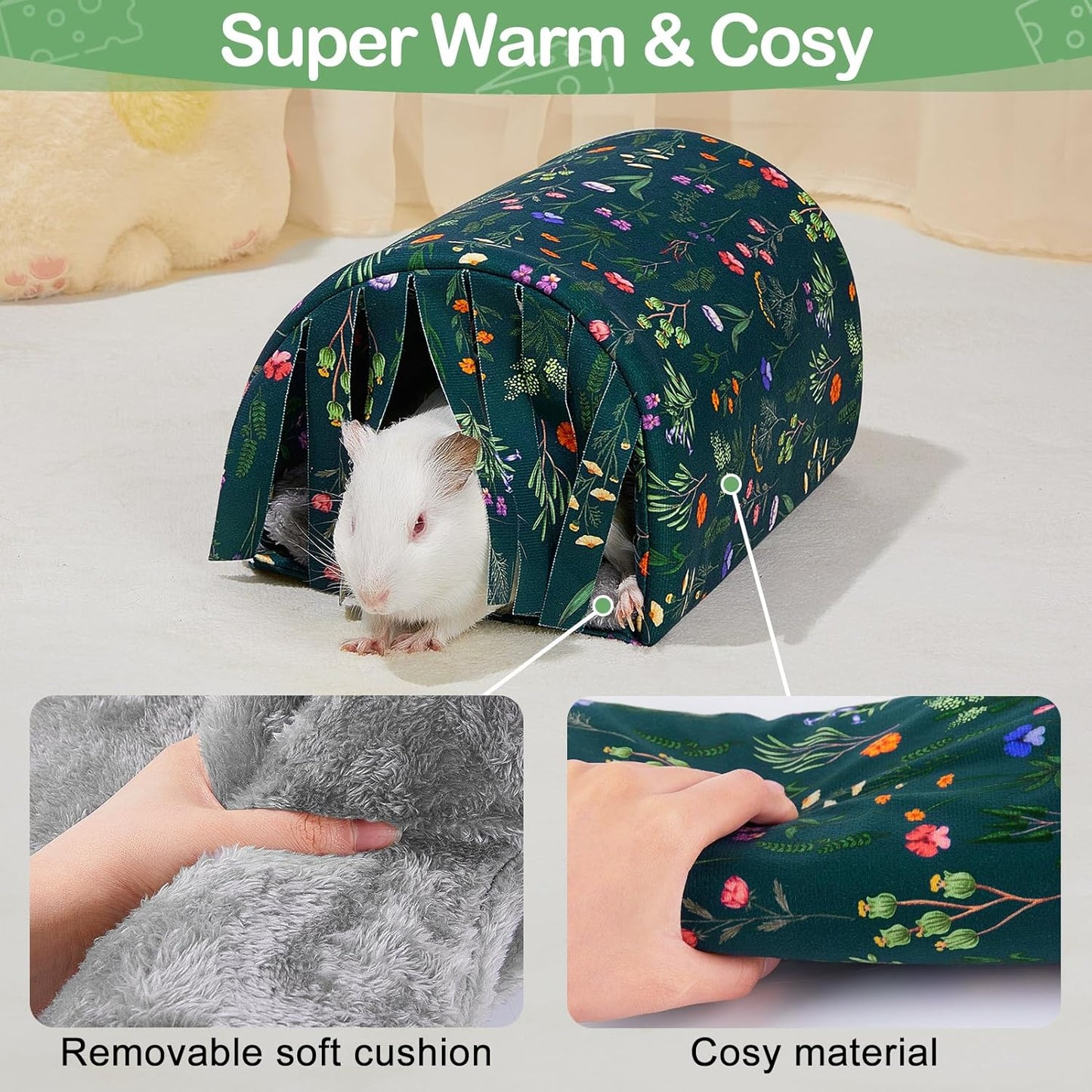 Guinea Pig Hideout Washable Guinea Pigs Tunnel with Curtains Hamster Hideout Cozy Guinea Piggy House Fit for Guinea Pig Cages Soft Guinea Pigs Accessories for Small Animals Hamster/Chinchilla/Bunny